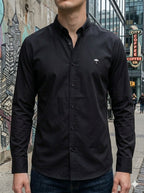 Camisa Hombre Casual Manga Larga Negra Lisa