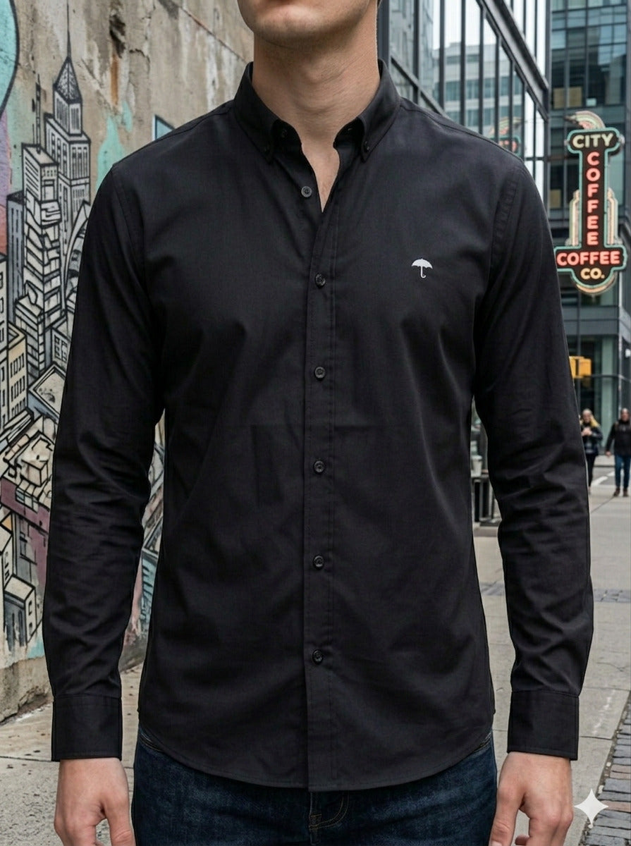 Camisa Hombre Casual Manga Larga Negra