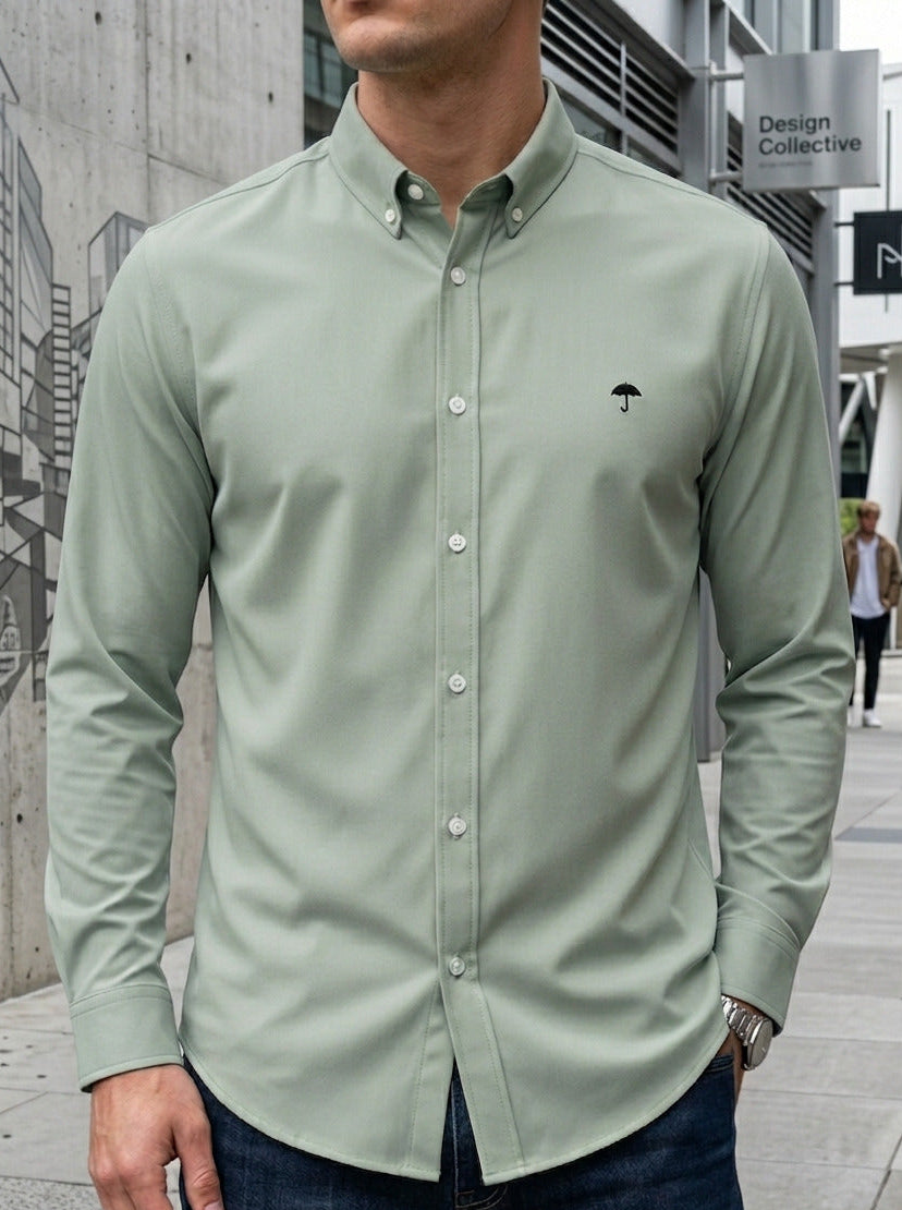 Camisa Hombre Casual Manga Larga Verde Pistache