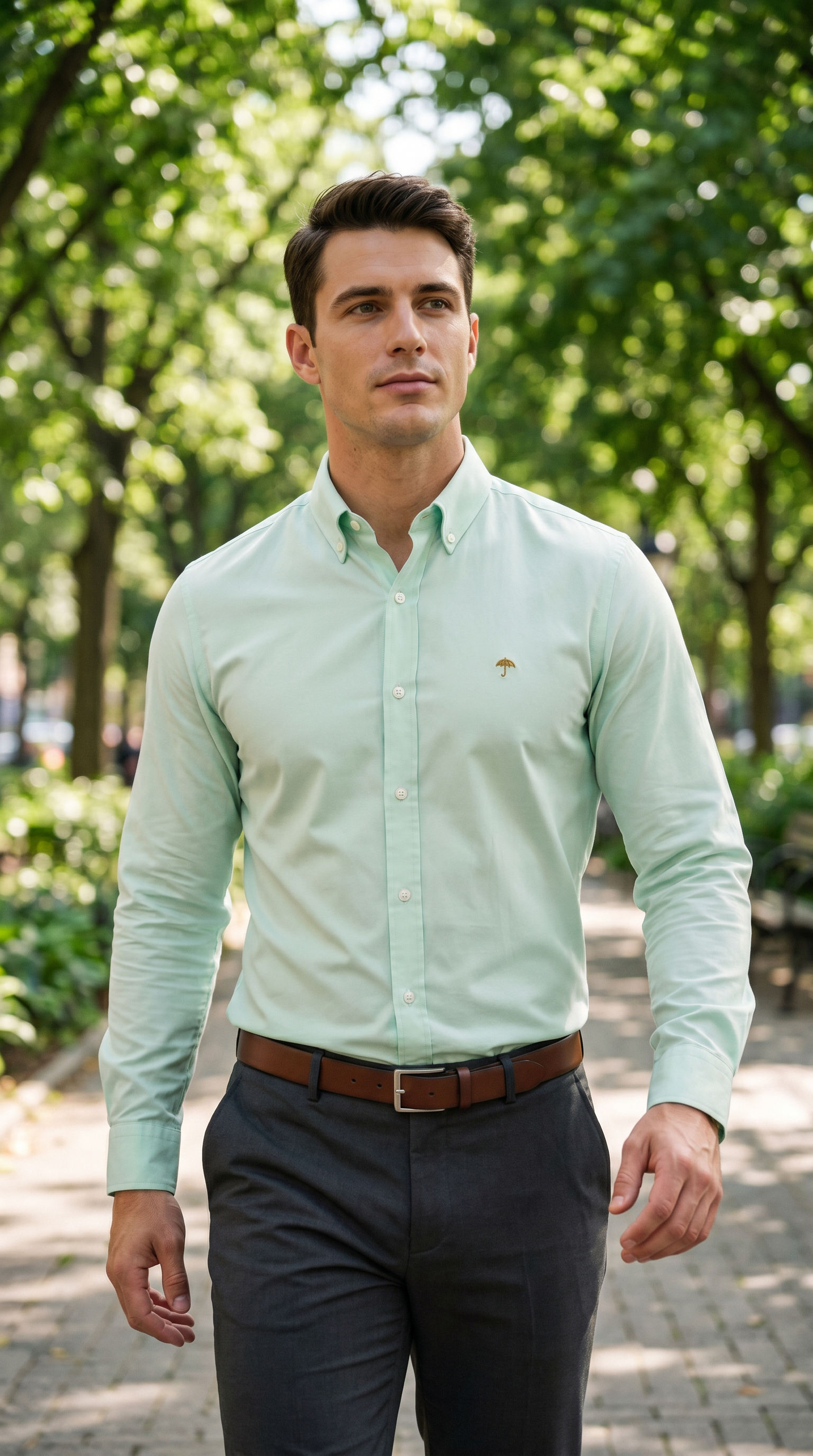 Camisa Hombre Casual Manga Larga Verde Menta Lisa