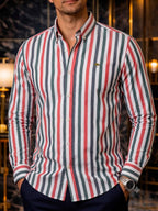 Camisa Hombre Casual Rayas Blancas, Gris, Rojizas