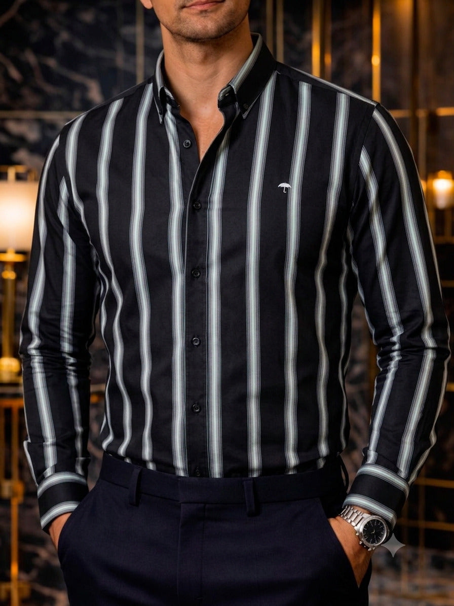 Camisa Hombre Casual Negra Rayas Blancas