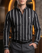 Camisa Hombre Casual Negra Rayas Blancas