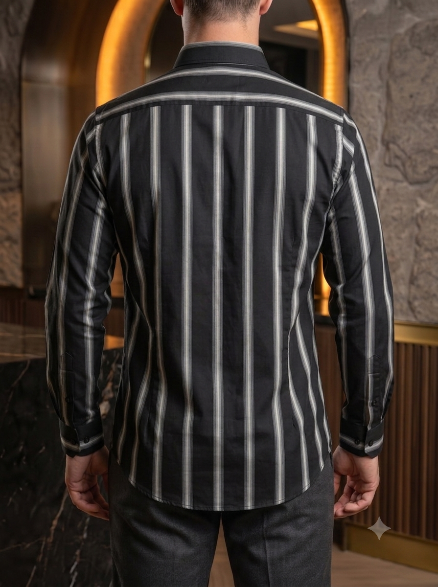 Camisa Hombre Casual Negra Rayas Blancas