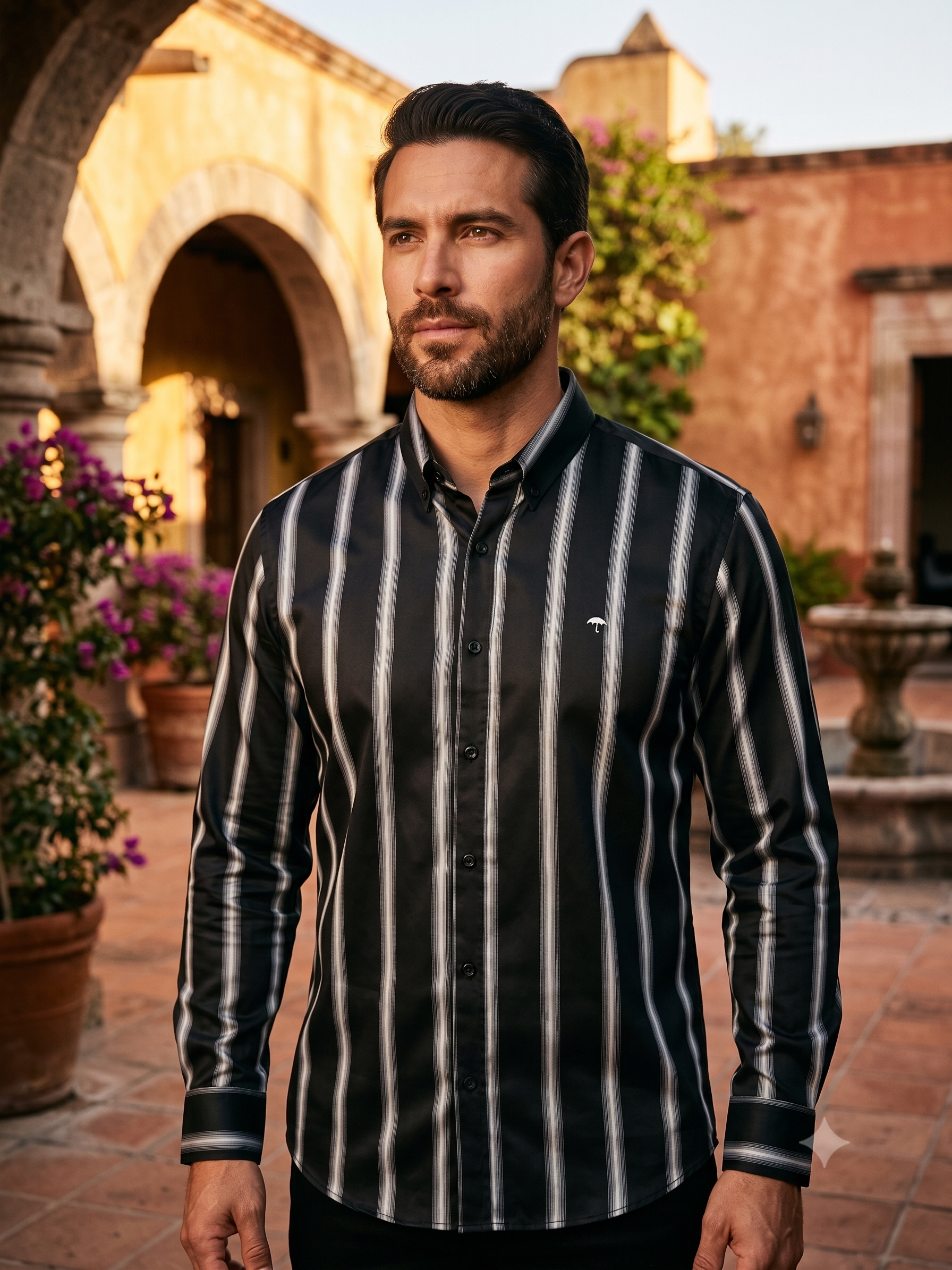 Camisa Hombre Casual Negra Rayas Blancas