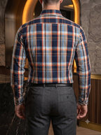 Camisa Hombre Casual Cuadros Marino, Azul, Naranja