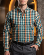 Camisa Hombre Casual Cuadros Verdes, Azul, Naranjas