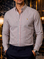 Camisa Hombre Casual Lineas Grises, Rojas Y Blancas