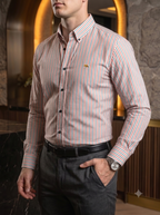 Camisa Hombre Casual Lineas Grises, Rojas Y Blancas