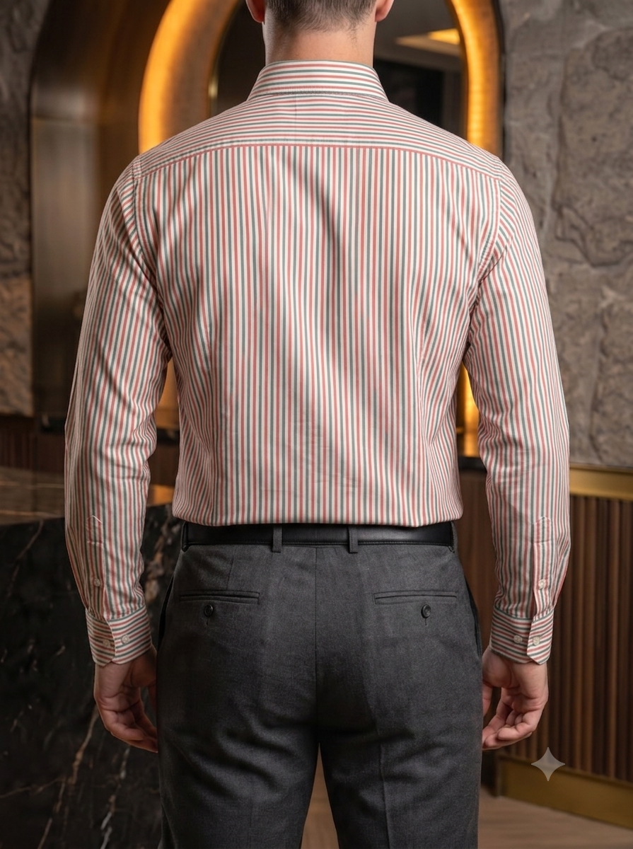 Camisa Hombre Casual Lineas Grises, Rojas Y Blancas