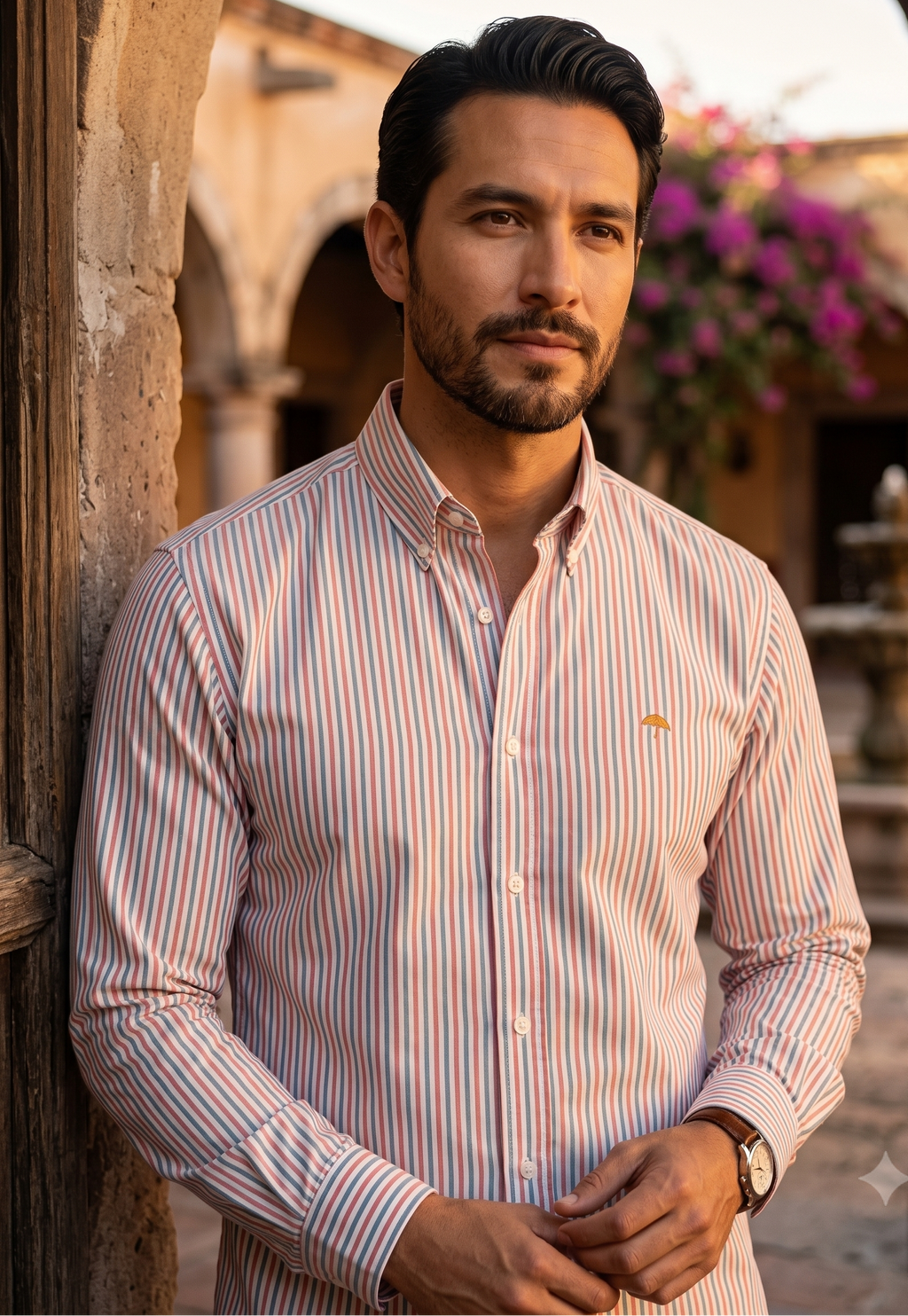 Camisa Hombre Casual Lineas Grises, Rojas Y Blancas