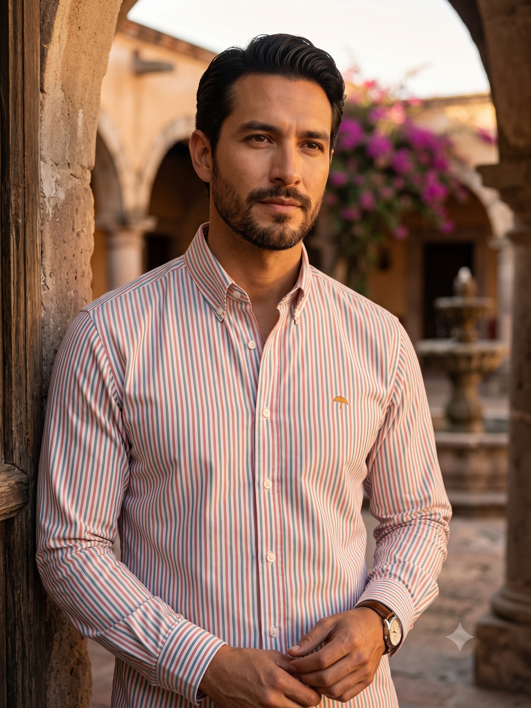 Camisa Hombre Casual Lineas Grises, Rojas Y Blancas