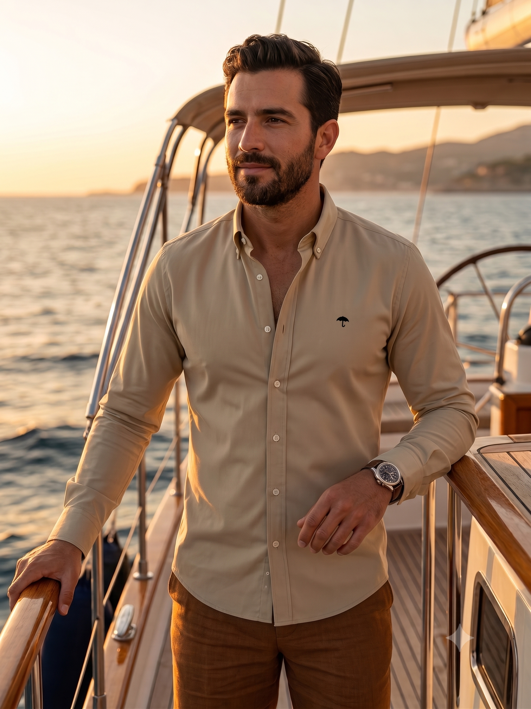 Camisa Hombre Casual Beige Arena