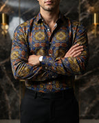 Camisa Hombre Casual Figuras Azules, Amarillas, Naranjas