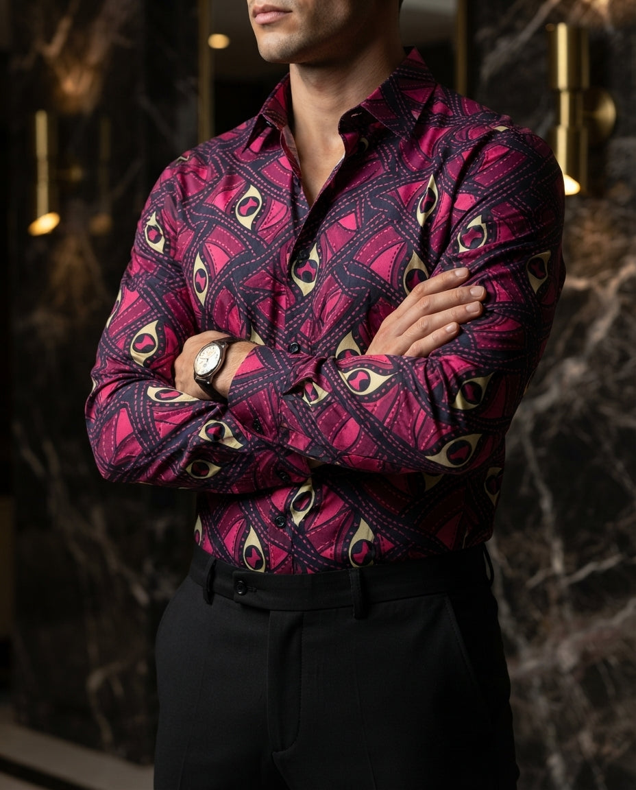 Camisa Hombre Casual Figuras Rosas, Marino