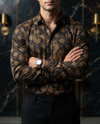 Camisa Hombre Casual Negra Figuras Doradas