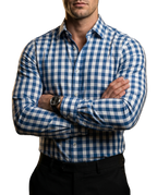 Camisa Hombre Cuadros Azul Acero, Blancos