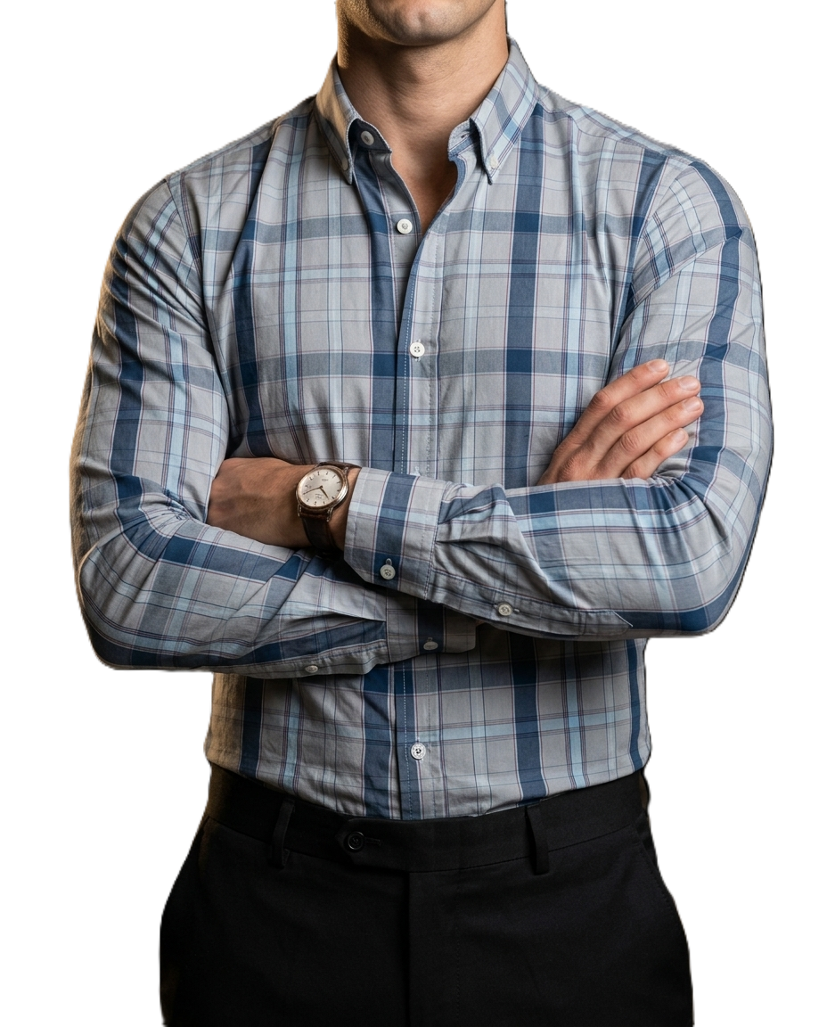 Camisa Hombre Casual Cuadros Gris, Azul, Marino