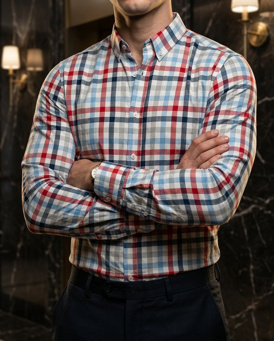 Camisa Hombres Cuadros Azul, Blancos, Rojos, Gris
