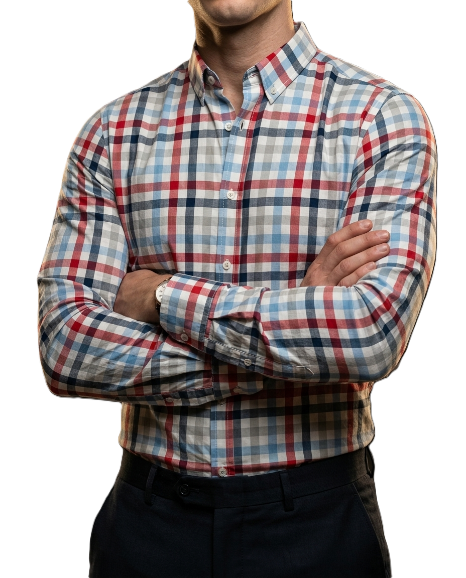 Camisa Hombres Cuadros Azul, Blancos, Rojos, Gris