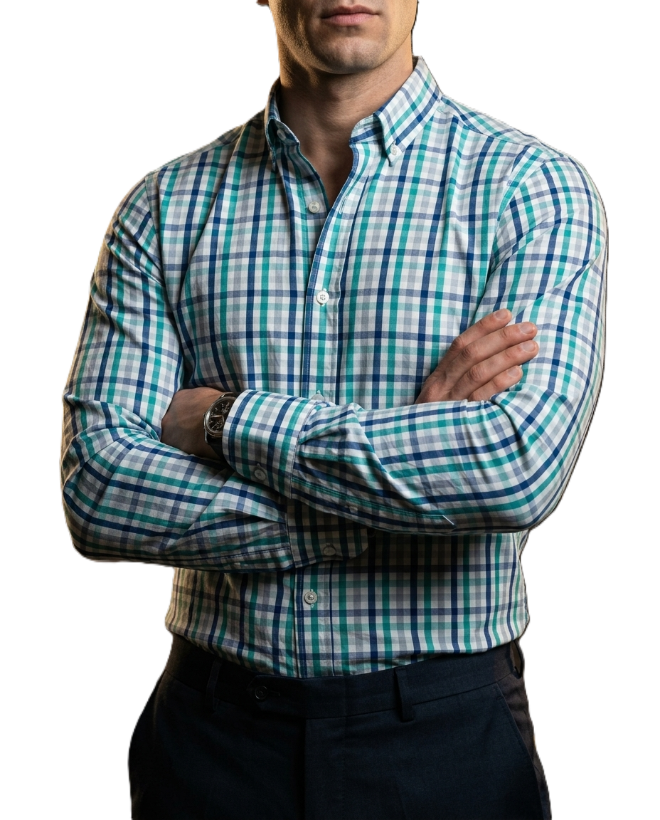 Camisa Hombre Casual Cuadros Blancos Azul Verdes Gris