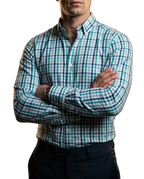 Camisa Hombre Casual Cuadros Blancos Azul Verdes Gris