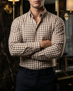 Camisa Hombre Casual Cuadros Marrón, Blancos