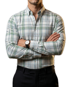 Camisa Hombre Casual Blanca Cuadros Gris Verde Azul