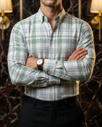 Camisa Hombre Casual Blanca Cuadros Gris Verde Azul