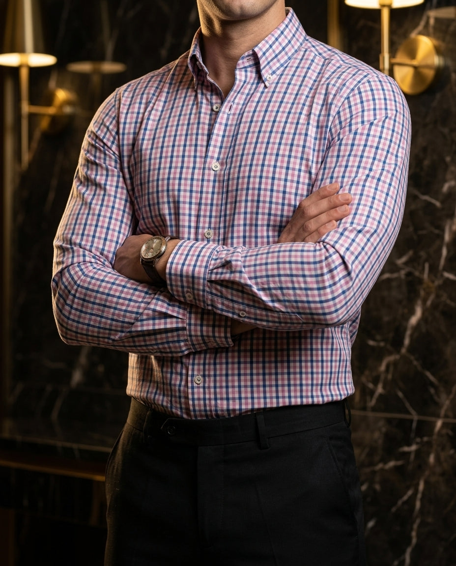 Camisa Hombre Casual Cuadros Rosa, Marino, Blancos