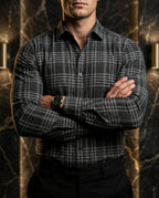 Camisa Hombre Casual Negra Cuadros Lineas Blancas