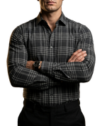 Camisa Hombre Casual Negra Cuadros Lineas Blancas