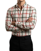 Camisa Hombre Casual Cuadros Blancos Lineas Rojas, Negras