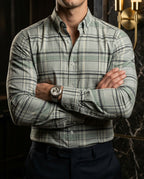 Camisa Hombre Casual Cuadros Verde, Gris