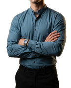 Camisa Hombre Casual Gris Azulado Lisa Mao