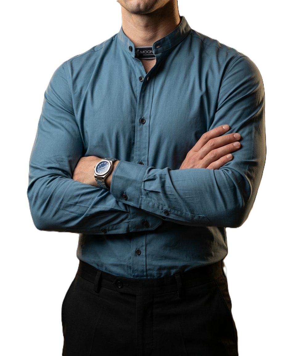 Camisa Hombre Casual Gris Azulado Lisa Mao