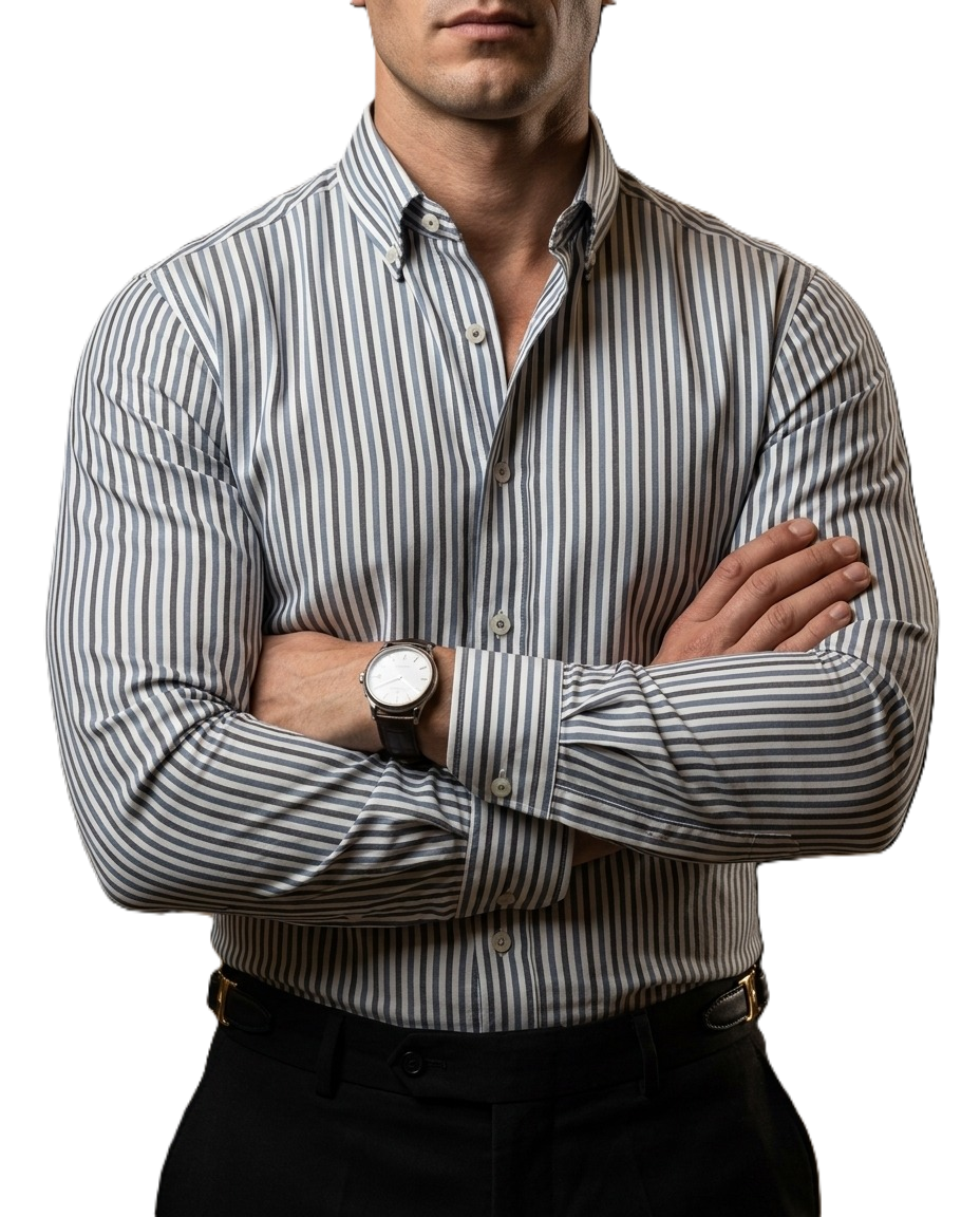 Camisa Hombre Casual Rayada Gris, Negras, Blancas