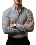 Camisa Hombre Casual Rayada Gris, Negras, Blancas