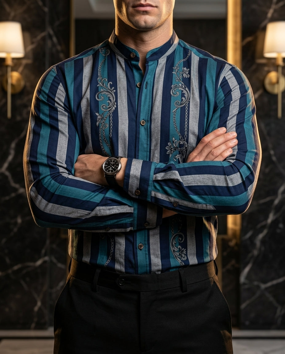 Camisa Hombre Casual Rayas Marino, Verdes, Gris Floreada