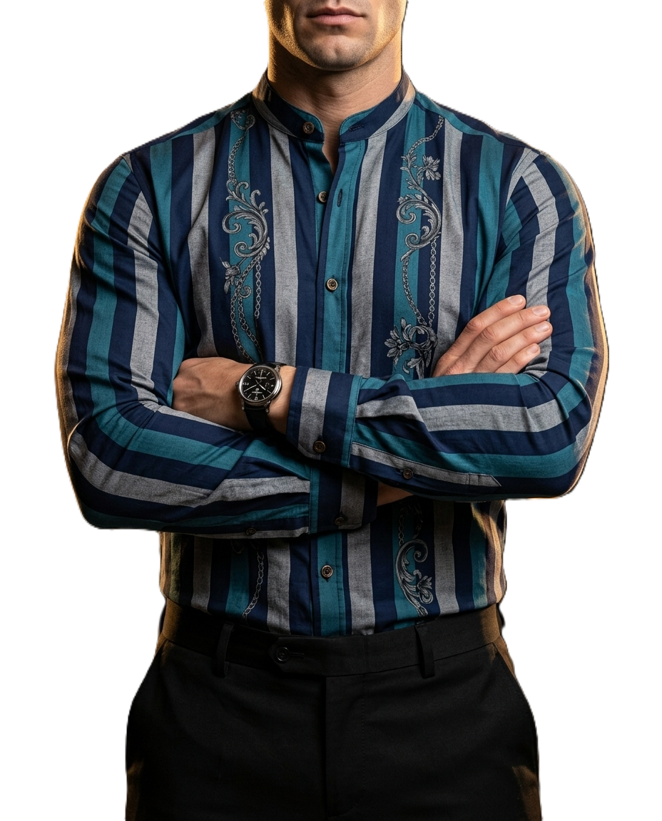 Camisa Hombre Casual Rayas Marino, Verdes, Gris Floreada
