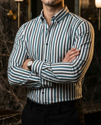 Camisa Hombre Casual Rayas Blancas, Negras, Verdes