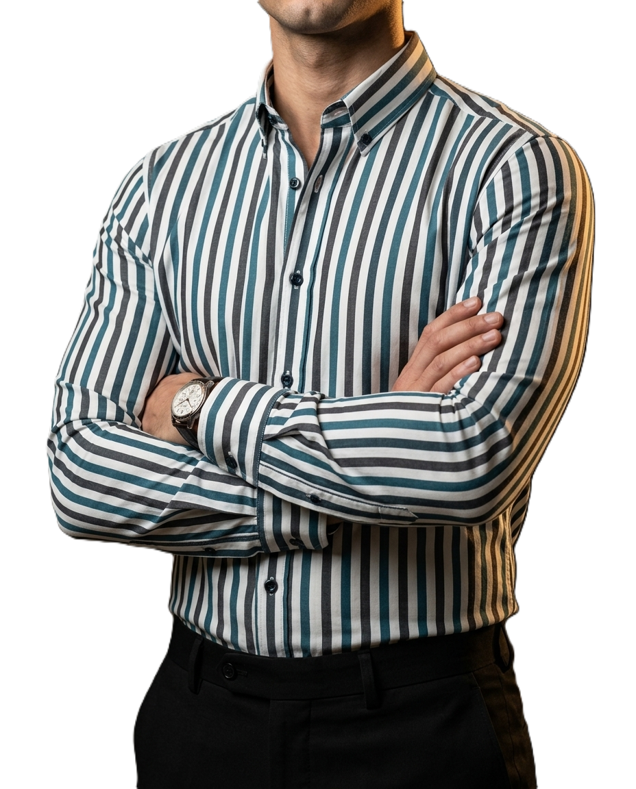 Camisa Hombre Casual Rayas Blancas, Negras, Verdes