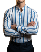 Camisa Hombre Casual Blanca Rayas Azules