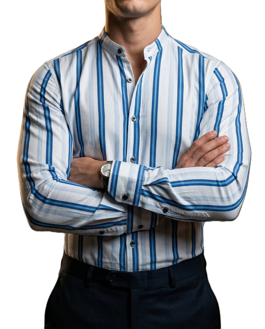 Camisa Hombre Casual Blanca Rayas Azules
