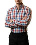 Camisa Hombre Casual Cuadros Azul Cielo, Rojos, Blancos