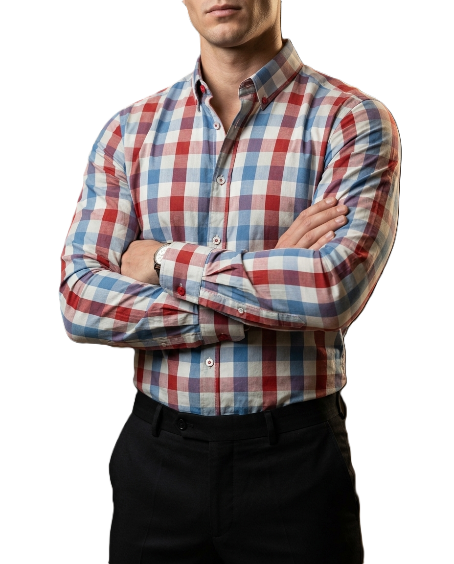 Camisa Hombre Casual Cuadros Azul Cielo, Rojos, Blancos