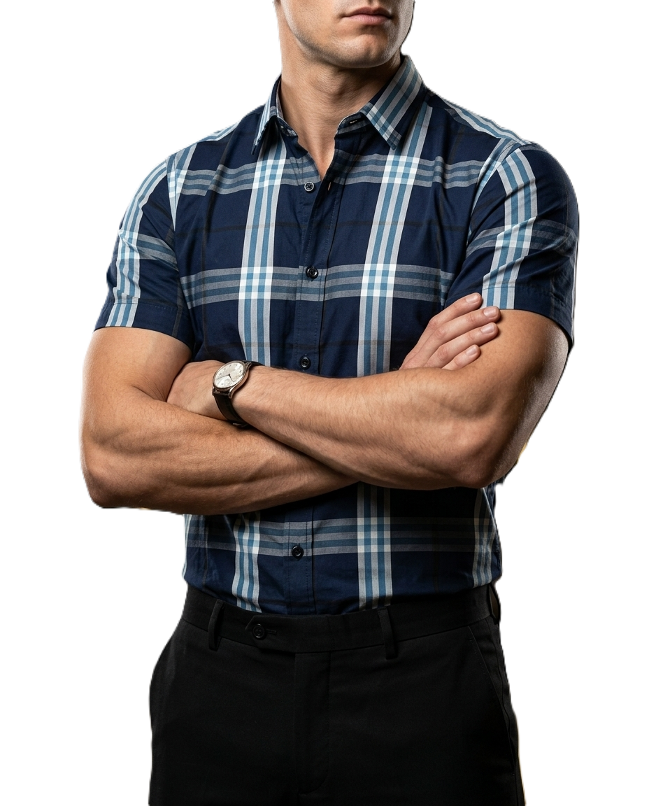 Camisa Hombre Casual Cuadros Marino, Azul, Blancos