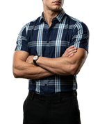 Camisa Hombre Casual Cuadros Marino, Azul, Blancos
