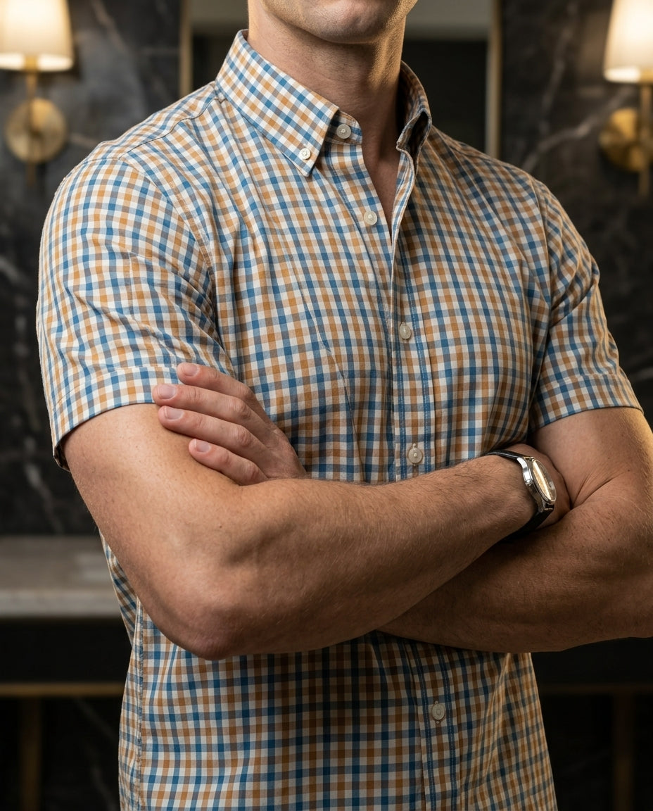 Camisa Hombre Casual Cuadros, Amarillos, Azul, Blancos