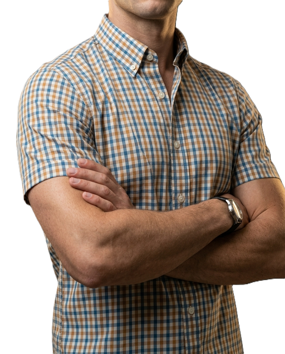 Camisa Hombre Casual Cuadros, Amarillos, Azul, Blancos